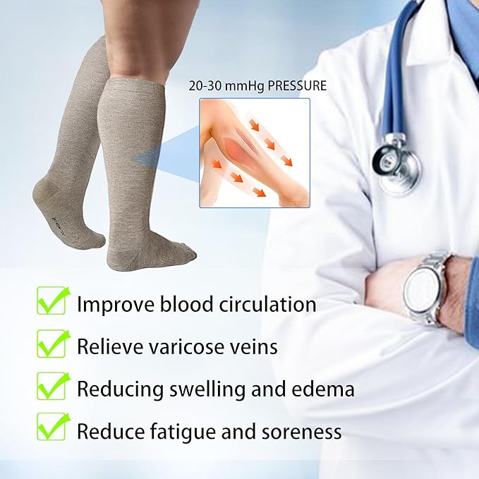 LEVSOX Viscose Made from Bamboo Compression Socks for Pregnant Women 20-30 mmHg Knee High Cute Mens Supports Socks for Travel