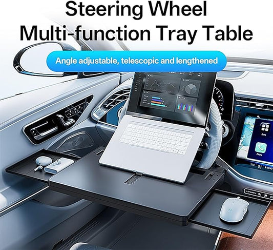 Steering Wheel Tray Desk with Expandable Trays, Steering Wheel Table Food Tray for Front Seat Eating Dinning Working, Adjustable Laptop Tray for Car