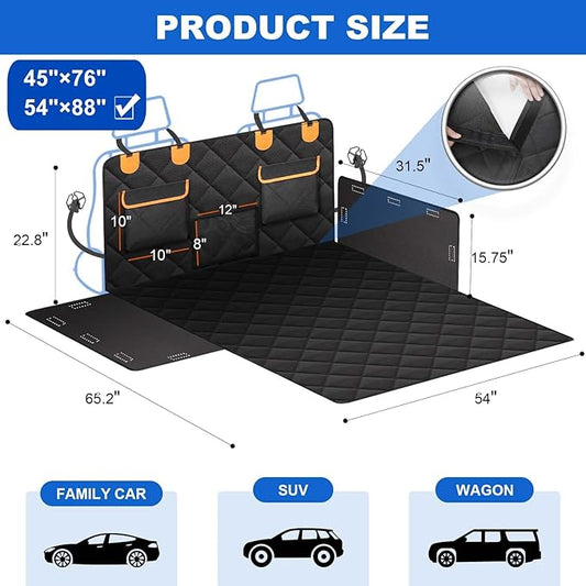 4-in-1 SUV Cargo Liner for Dogs, Non-Slip Water Resistant Pet Trunk Mat with Side Flaps Protector & Back Seat Organizer, Dog Backseat Cover for SUVs Vans(54" W x 88" L)