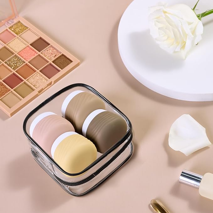 Eternal Moment Travel Containers for Toiletries, Silicone Jar with Lid, TSA Approved Travel Size Bottles with Clear Bag, Leak-proof Traveling Accessories Cosmetic for Lotion Face Body Cream (4 Pack)