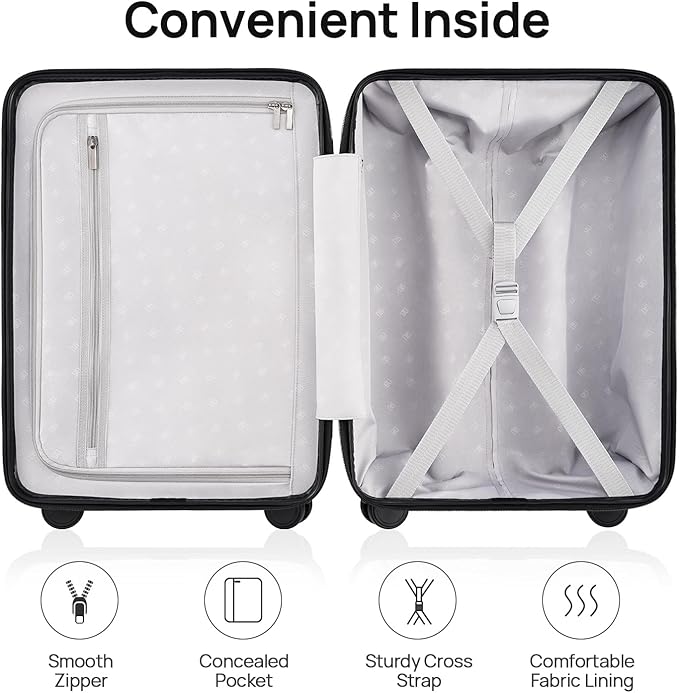 NINETYGO Medium Checked Luggage 24 Inch, Checking In Luggage with Smooth Spinner Wheels, Lightweight, Hard Shell PC Suitcase, Lightweight Travel Luggage, TSA Approved (Black, Rhine Basic)