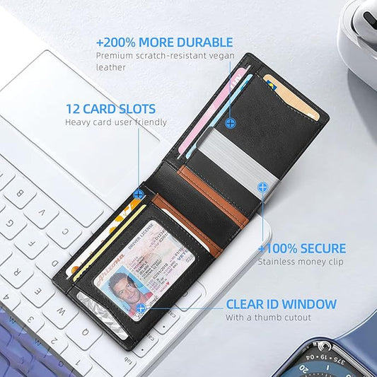 Zitahli Wallet for Men - with Money Clip Slim Leather Slots Credit Card Holder RFID Blocking Bifold Minimalist Wallets with Gift Box