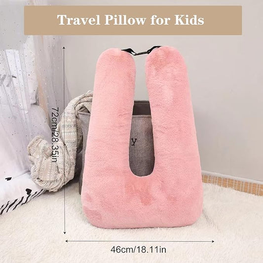 Kids Travel Pillow, Car Pillow with Lining, Neck and Head Support Cushion for Kids and Adults, Perfect for Long Distance Travel, Car Seats, Airplanes, and Road Trips (Pink)