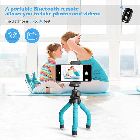 Ubeesize Portable Tripod Stand with Wireless Remote & Clip, Flexible Phone Holder for Video Recording (Blue)