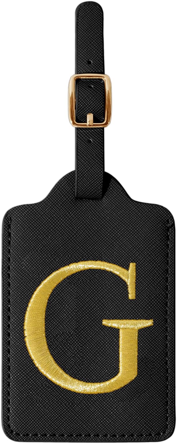 Personalized Initial Luggage Tags for Suitcase TSA Approved, Black Leather Cute Luggage Tag with Privacy Cover Name Card, Embroidered Custom Luggage Tags Travel Backpack Tags Gifts for Women Kids(G)