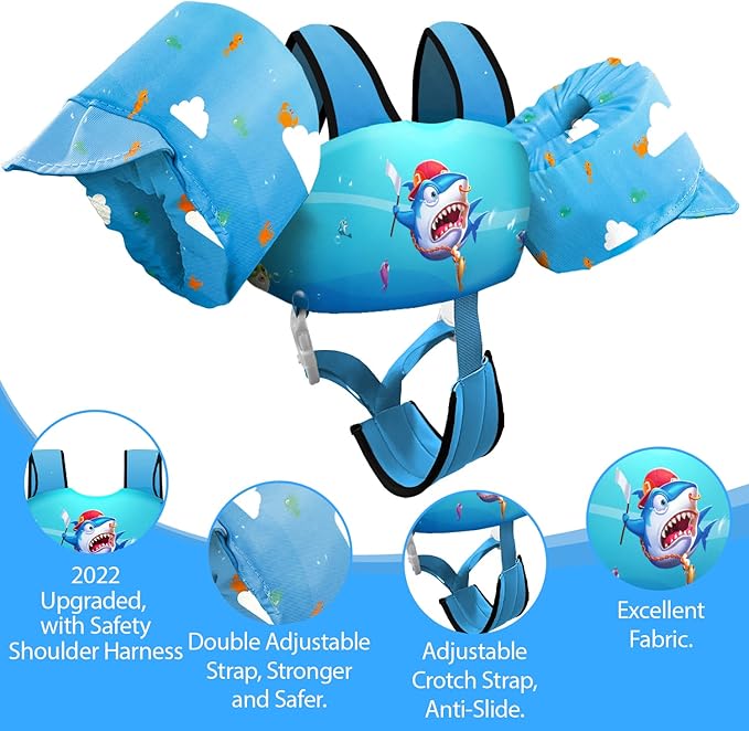 Chriffer Kids Swim Vest Life Jacket for 30-55 Pounds Boys and Girls, Toddler Floaties with Shoulder Harness Arm Wings for 2,3,4,5,6,7 Years Old Baby