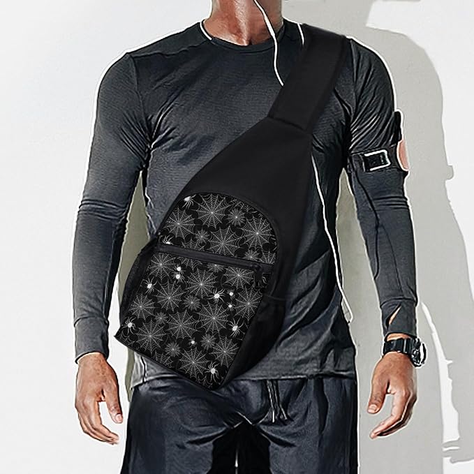 SWEET TANG Cool Sling Backpack Goth Gothic Black Spooky Spider Web, Lightweight Sling Shoulder Bag, Outdoor Chest Crossbody Bike Gym Runner Daypack with Adjustable Strap for Men Women