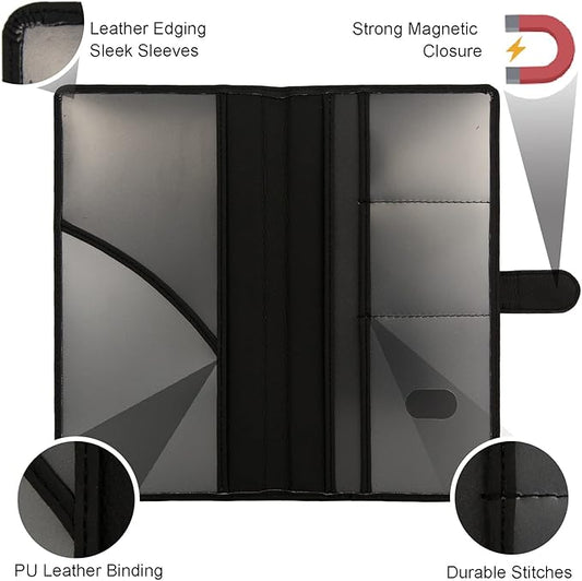 Car Registration and Insurance Holder, Leather Magnetic Shut Vehicle Glove Box Organizer for Document, Card, Driver License, Black