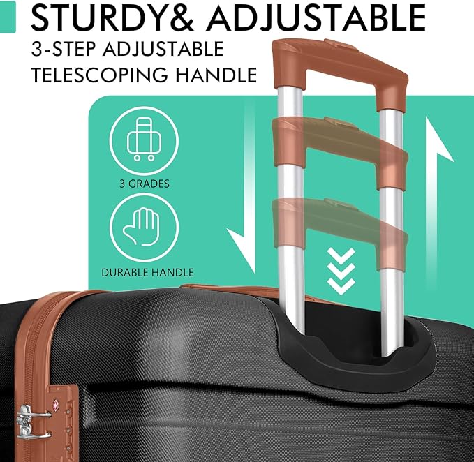AnyZip Luggage PC ABS Hardside Lightweight Suitcase with 4 Universal Wheels TSA Lock Checked-Large 28 Inch Black Brown