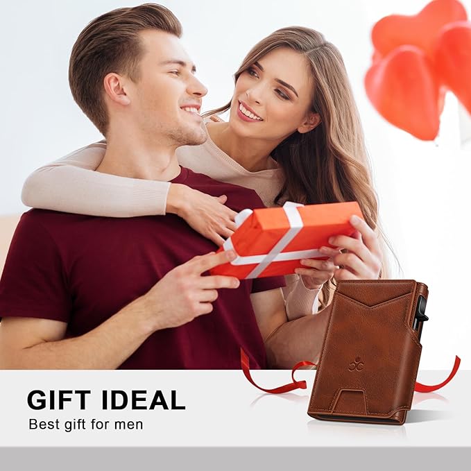 Wallet for Men Wallet with Slim Pop Up Card Holder 9-13 Cards, Bifold Minimalist Smart Wallet RFID Blocking Credit Card Holder with ID Window & Stretchable Cash Slot Compact Metal Aluminum Card Case