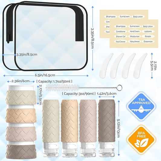16 Pack Travel Bottles for Toiletries, TSA Approved Travel Size Toiletries Containers Set, BPA-Free Silicone Leak Proof Refillable Bottles Stackable Creams Jars Accessories Kit W/Clear Bag(Cream)