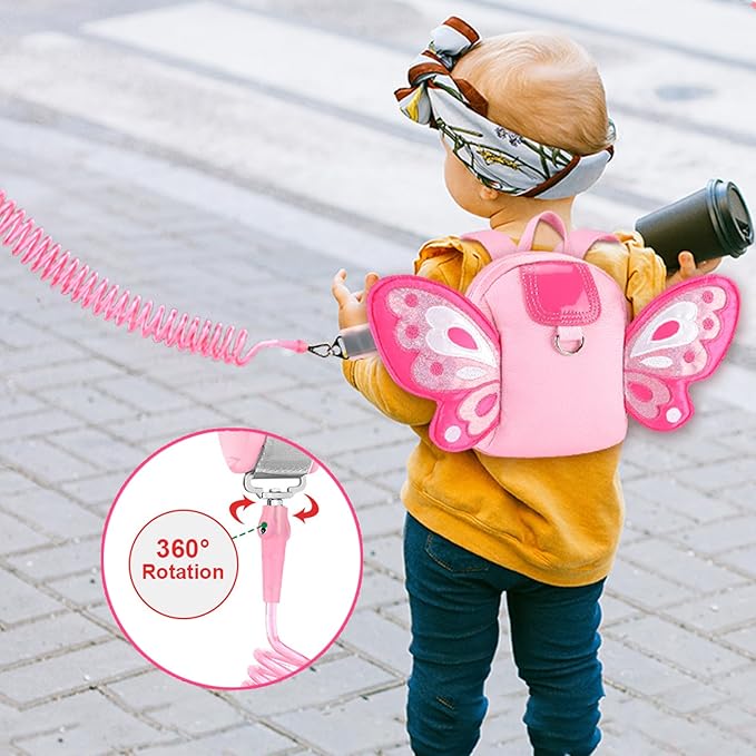 Accmor Toddler Harness Backpack Leash, Cute Butterfly Kid Backpacks with Anti Lost Wrist Link, Mini Child Backpack Harness Leashes Walking Wristband Travel Bag Harness Rein for Baby Girls (Pink)