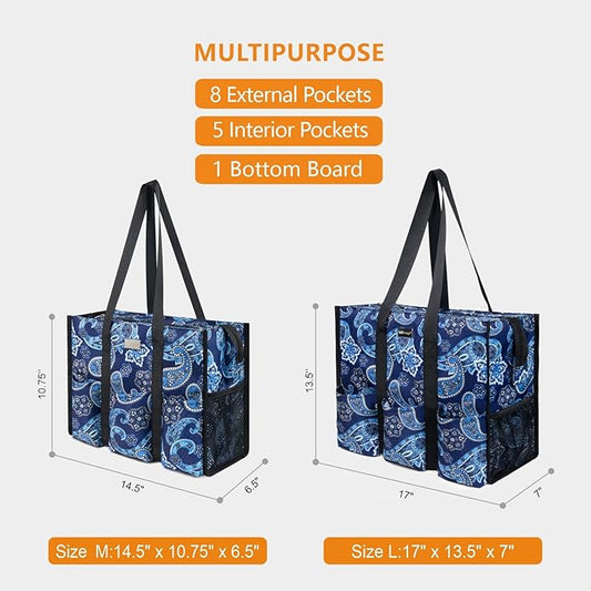TOPDesign Utility Water Resistant Tote Bag with 13 Pockets, Top Zipper Closure & Thick Bottom Support, for Working Women