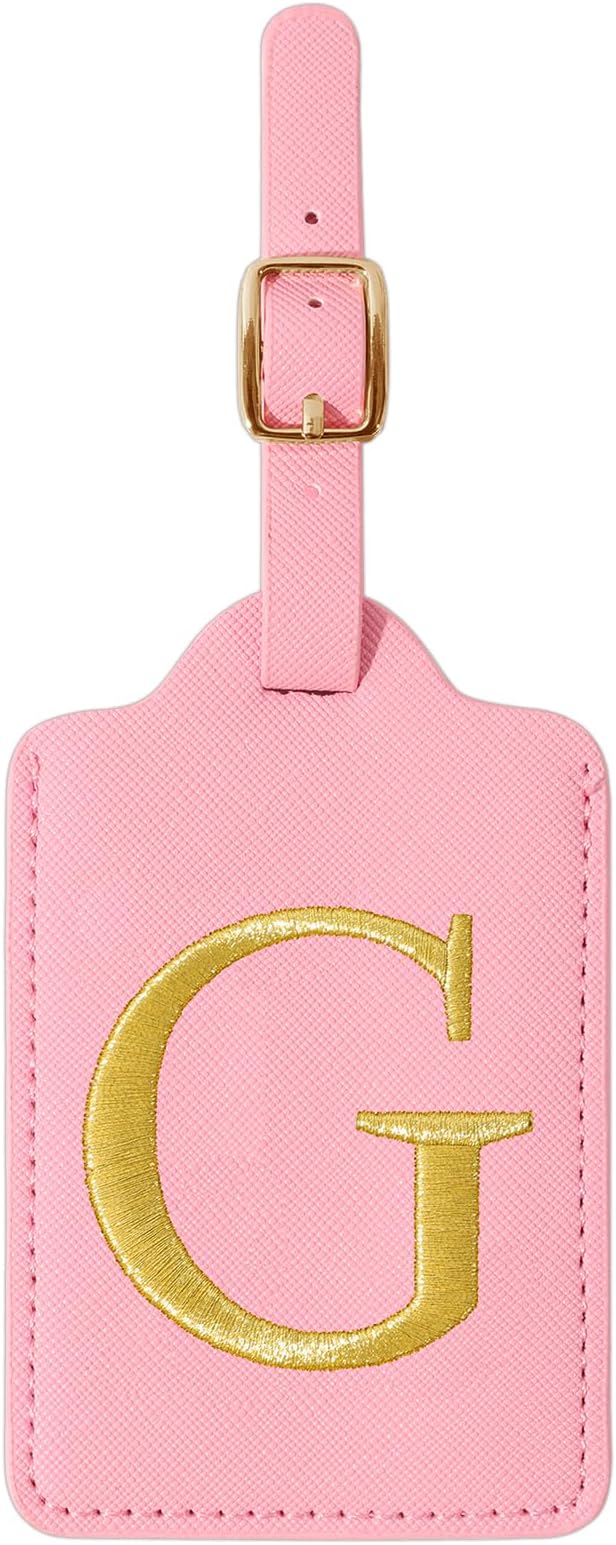 Personalized Initial Luggage Tags for Suitcase, Pink Leather Cute Luggage Tags with Privacy Cover Name Card, Embroidered Custom Monogrammed Luggage Tag Travel Bag Baggage Tags Gifts for Women Kids(G)