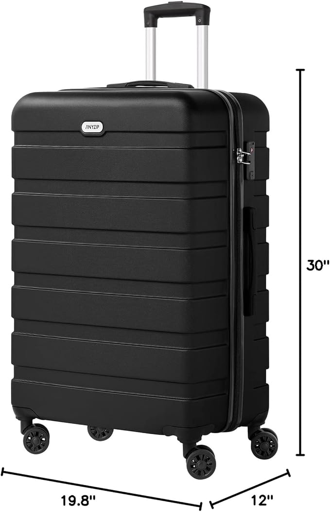 AnyZip Luggage PC ABS Hardside Lightweight Suitcase with 4 Universal Wheels TSA Lock Checked-Large 28 Inch Black
