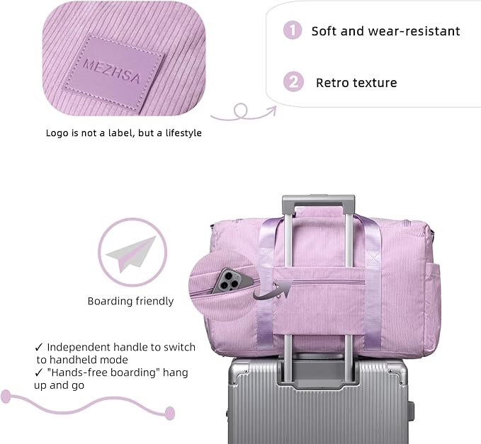 Girls Duffle Bag Woman Corduroy Travel Bag Kids Sports Duffel Bags With Shoe Compartment Wet Pocket (purple)