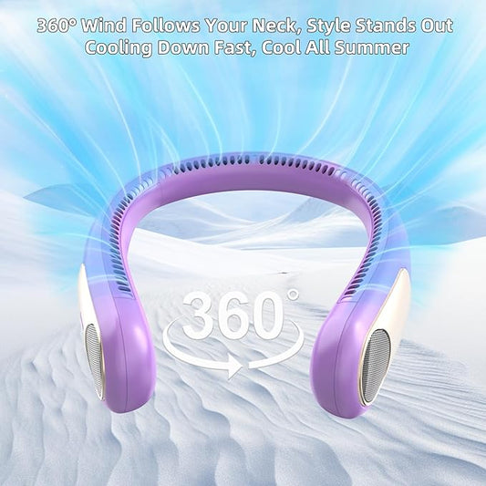 Portable Neck Fan,Personal Wearable Bladeless Fan,LED Display,4-Speeds,6000mAh USB Rechargeable,360° Strong Cooling Wind,Hands Free,Long Lasting,Birthday Gifts for Men Women Dad Mom (Purple)