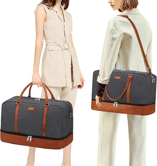 IBFUN Weekender Bags for Women, 21" Weekender Travel Bag, Travel Duffle Bag with Shoe Compartment Carry on Overnight Duffel Bag for Weekend Travel Business Trip, 3PCS