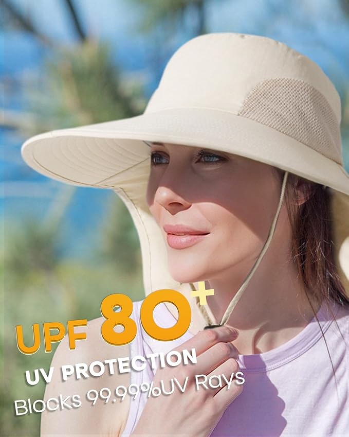 Camptrace Sun Hats for Women Men UPF 50+ UV Protection Wide Brim Hiking Fishing Hat with Neck Flap