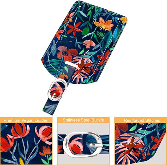 FINTIE 2 Pack Luggage Tags, Leather Name ID Labels with Privacy Cover for Travel Bag Suitcase, Theme - Jungle Night