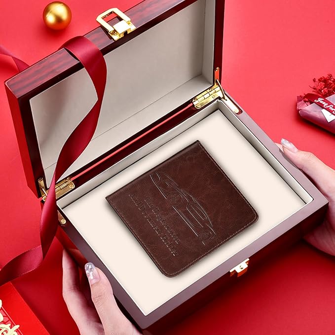 2-Pack Registration and Insurance Card Holder, Vehicle Glove Box Car Organizer with Magnetic Closure, Interior Car Accessories for Documents, Cards, License Storage, Dark Brown