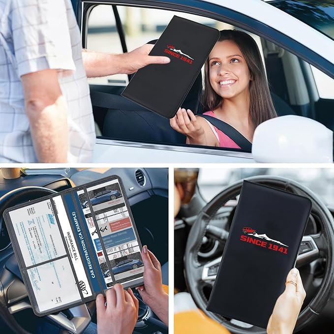 Leather Car Registration and Insurance Cards Holder, Vehicle Glove Box Car Organizer Documents License Compatible with Jeep Wrangler JL JLU 2018-2025 & Gladiator JT Auto Interior Accessories