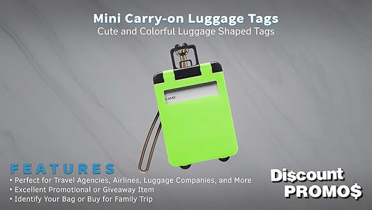10 Mini Carry-on Luggage Tags Pack - Flip open cover, ID Sticker - Lime Green