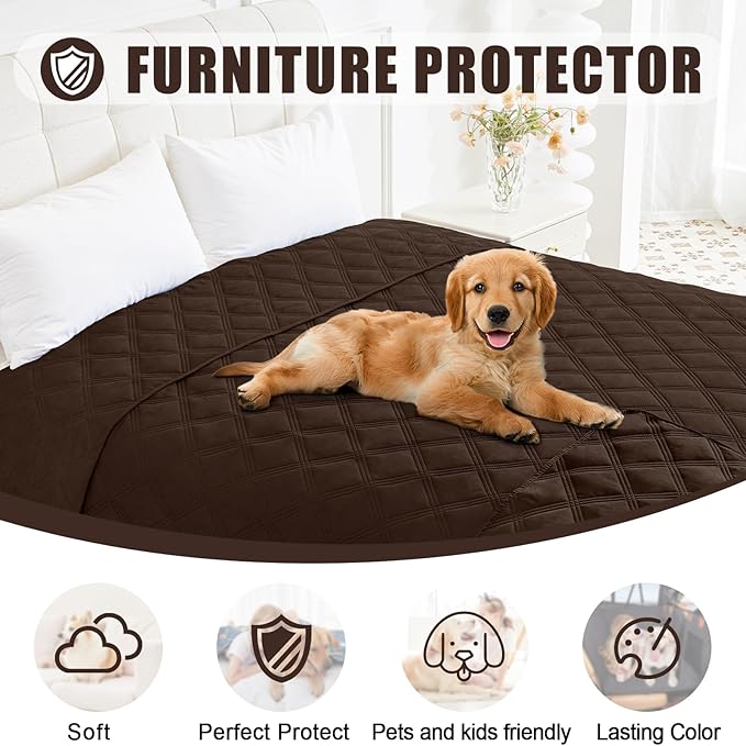 Smiry Waterproof Dog Bed Cover Blanket 52x82, Soft Reversible Pet Blanket, Washable Leakproof Cats Dogs Couch Cover for Sofa, Couch, Furniture, Lattice, Chocolate/Chocolate