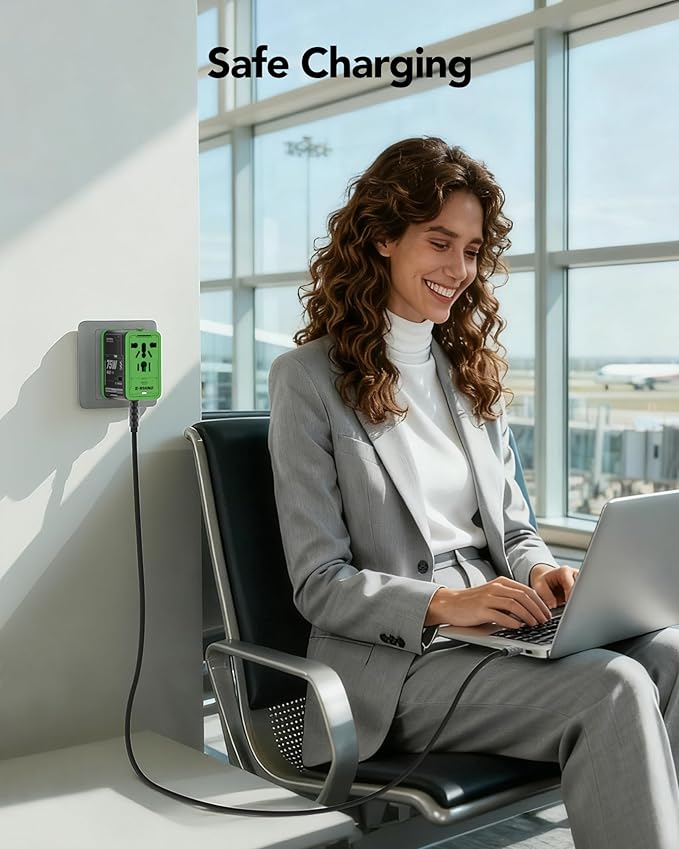 Mfish Universal Travel Adapter, 75w 5-Port International Plug Adapter, 1 USB-A, and 3 USB-C, Worldwide Wall Charger for EU/UK/AUS/CN Compatible with Over 200 Countries, Black