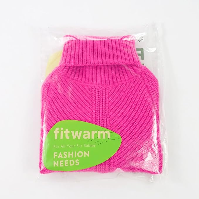 Fitwarm Valentines Dog Turtleneck Sweater, Dog Winter Clothes for Small Dogs Girl, Knitted Pet Coat, Cat Outfit, Hot Pink, Large