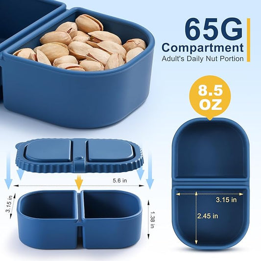 3 Pack Silicone Reusable Snack Containers with Lids - 8 oz Double Compartment Snackle Box for Kids & Adults, BPA-Free & Leakproof, Small for Dressing, Snacks, School, Office, Picnic