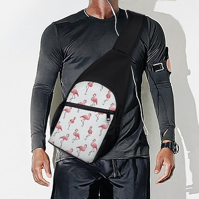 SWEET TANG Lightweight Sling Shoulder Backpack, Adjustable Gym Bags Pink Flamingo Lovers, Large Capacity Chest Cross Body Bag Daypack, Outdoor Multipurpose Bag