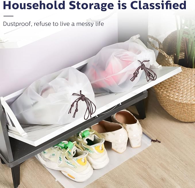 Shappy 50 Pcs Translucent Shoes Bags for Travel Storage Large Clear Drawstring Bags Plastic Portable Shoe Organizer Pouch (Classic,11.8 x 15.7 Inches)