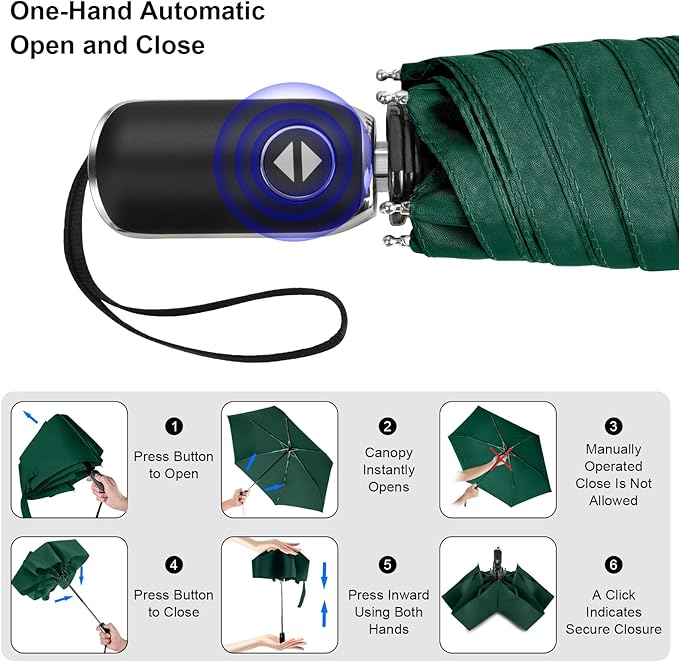 LEAGERA Compact Travel Umbrella for Purse - Flat Handle, Waterproof for Light Rain