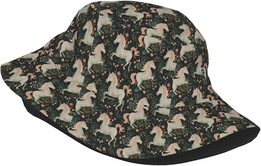 Unicorn and Pink Flower Fisherman Hat Summer Foldable UV Protection Sun Hat