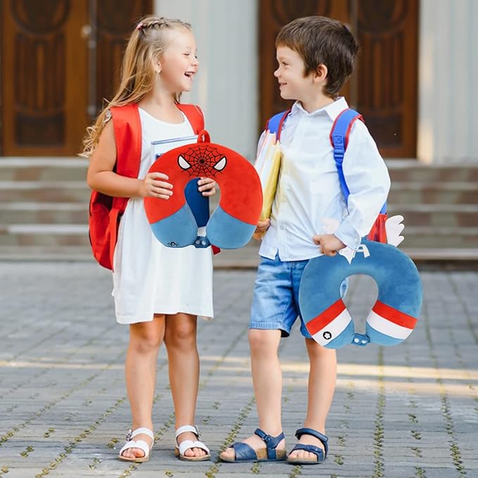 Superhero Travel Pillow for Kids & Adults with Sleep Eye Mask, Memory Foam U-Shaped Neck Pillow with Washable Cover, Soft Head Support Travel Accessories for Airplane Car Train Bus Recline, Royal Blue