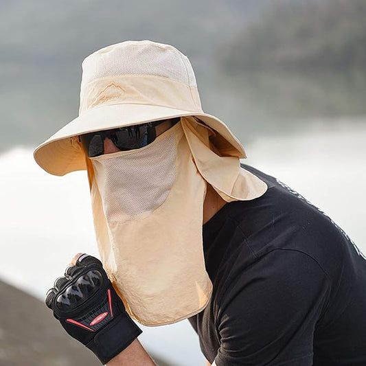 Fishing Hat for Men & Women, Outdoor UV Sun Protection Wide Brim Hat with Face Cover & Neck Flap