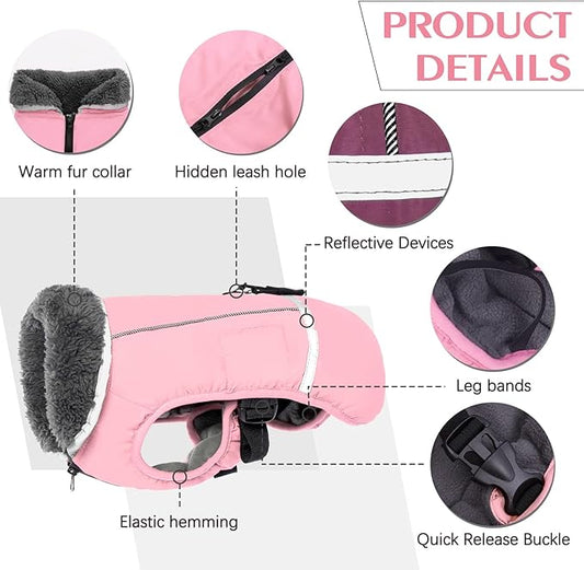 QBLEEV Warm Dog Coat Reflective Dog Jacket, Waterproof Dog Winter Coat Turtleneck Dog Clothes for Cold Weather, Thick Fleece Dog Snowsuit Christmas Dog Vest Pet Apparel for Small Medium Large Dogs M