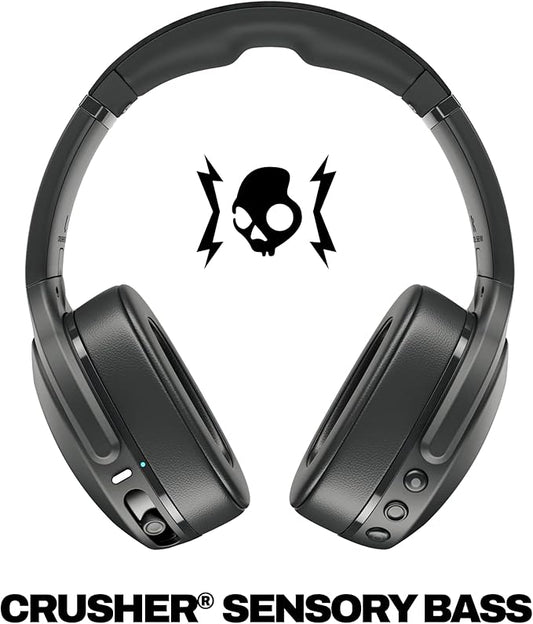 Skullcandy Crusher Evo Wireless Bluetooth Headphones with Multi-Sensory Bass, Noise Isolating Over-Ear Fit, Up to 40 Hours Battery, Microphone for iPhone Android - True Black