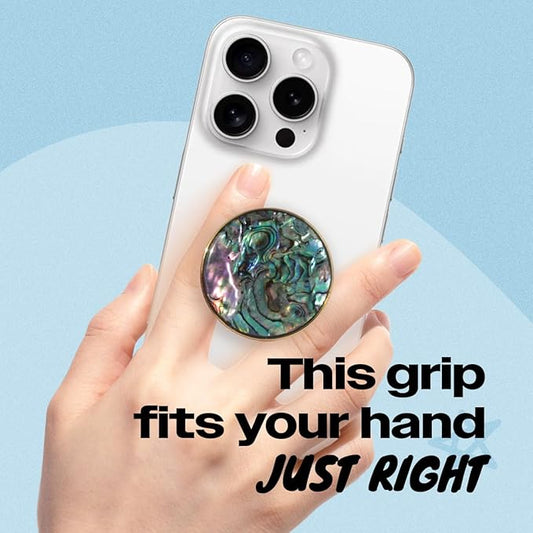 OnTheGrip Cute Natural Seashell Design Round Shape Collapsible Mobile Phone Grip Stand Holder for Smartphone Tablet Cell Phone Accessory (Black Fresh Water)