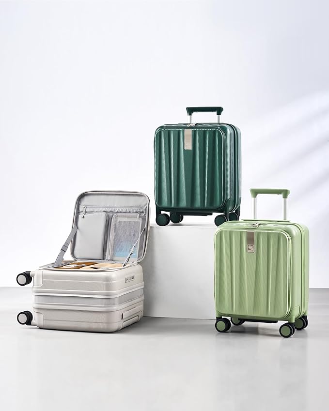 Hanke 16 Inch Expandable Under Seat Luggage with Wheels Top Opening Small Suitcase with Wheels Carry On Luggage Airline Approved Lightweight Hard Shell Suitcases for Weekender Overnight-Ivory White