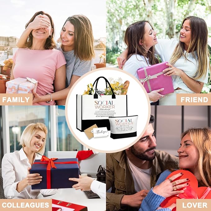 Linen Tote Cosmetic Bag Set Thank You Appreciation Mother's Day Birthday Gifts for Women