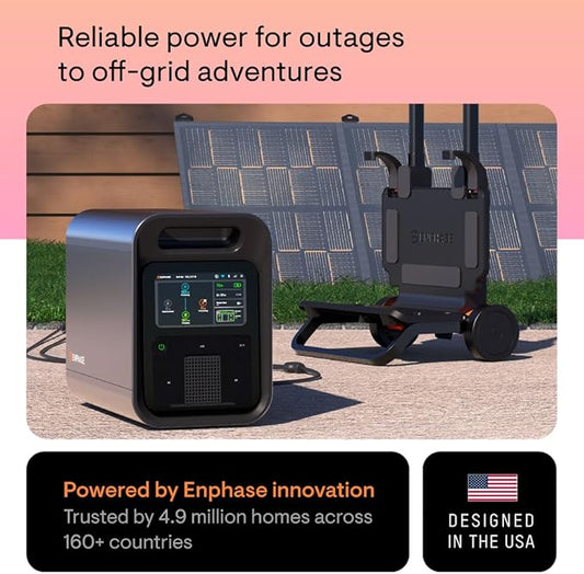 Enphase IQ PowerPack 1500 Advanced Portable Power Station with 200W Solar Panel and Cart, Generator with microinverter technology for home backup, camping, RVs