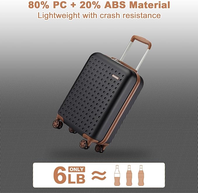 Kono Carry On Luggage 22x14x9 Airline Approved Lightweight Hardside Suitcase with Spinner Wheels & Built-in TSA Lock (Black, 20 Inch)