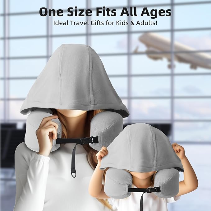 Privacy-Friendly Hooded Travel Pillow for Kids & Adults, Sensory-Friendly, Memory Foam Neck Support for Airplane, Car & Train, Breathable Fabric, Portable, Ultimate Comfort