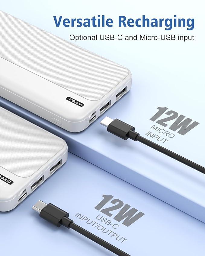 5V 2A Battery Pack Power Bank for Heated Vest, Heated Jackets, Heated Pants, 10000mAh Pocket Size Portable Charger for Heated Clothing, USB Heated Blankets, Heated Coats. (White)