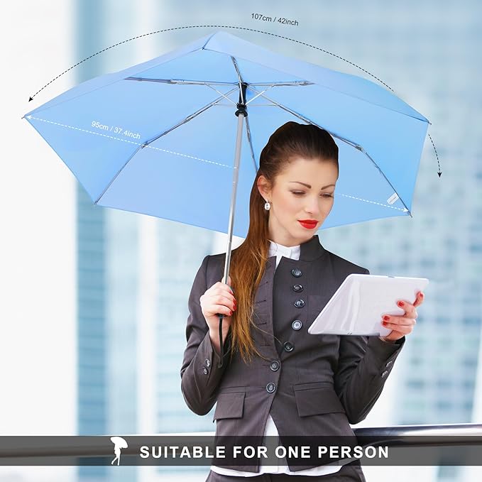 LEAGERA Compact Travel Umbrella for Purse - Flat Handle, Waterproof for Light Rain
