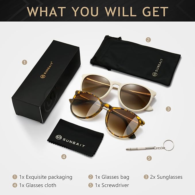 SUNGAIT Premium Vintage Round Sunglasses for Women Men Classic Retro Trendy Style
