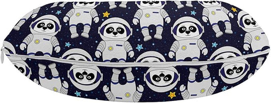 Ambesonne Space Travel Pillow Neck Rest, Cartoon Illustrated Repeating Panda Astronaut Characters Night Sky Stars, Memory Foam Traveling Accessory for Airplane and Car, 12", Indigo White