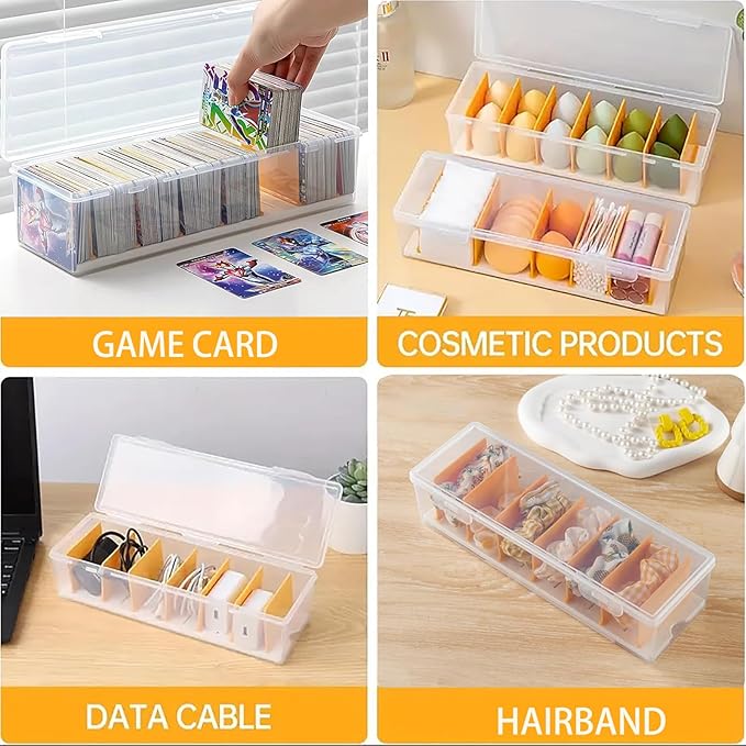 3 Pack Clear Cable Organizer Box with Lid, Plastic Charger Cable Cord Storage Organizer, Stackable Office Desk Organizers, Multifunctional Accessories Storage Box Fit in Home Drawer